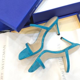 Stuart Weitzman Summer Leather High Heel Sandals For Women Blue