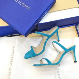 Stuart Weitzman Summer Leather High Heel Sandals For Women Blue
