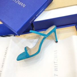 Stuart Weitzman Summer Leather High Heel Sandals For Women Blue