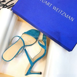 Stuart Weitzman Summer Leather High Heel Sandals For Women Blue