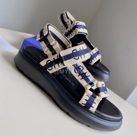 Stuart Weitzman Summer Sheepskin Embroidered Sandals For Women Dark Blue