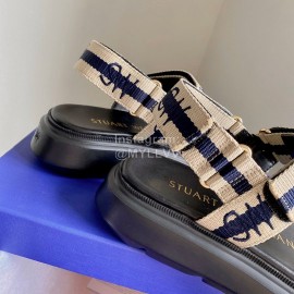 Stuart Weitzman Summer Sheepskin Embroidered Sandals For Women Dark Blue