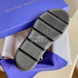 Stuart Weitzman Summer Sheepskin Embroidered Sandals For Women Dark Blue