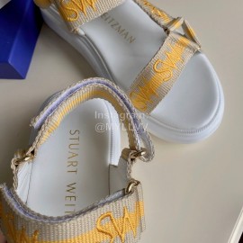 Stuart Weitzman Summer Sheepskin Embroidered Sandals For Women Yellow