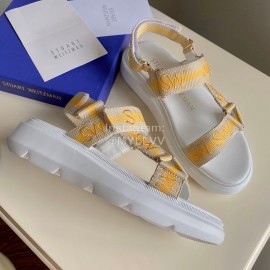 Stuart Weitzman Summer Sheepskin Embroidered Sandals For Women Yellow