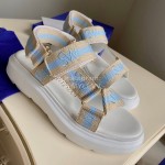 Stuart Weitzman Summer Sheepskin Embroidered Sandals For Women Blue