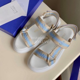 Stuart Weitzman Summer Sheepskin Embroidered Sandals For Women Blue