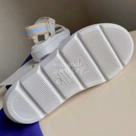 Stuart Weitzman Summer Sheepskin Embroidered Sandals For Women Blue