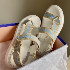 Stuart Weitzman Summer Sheepskin Embroidered Sandals For Women Blue