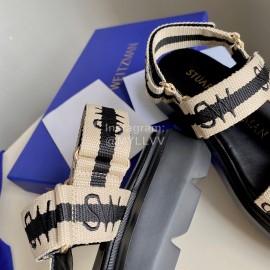 Stuart Weitzman Summer Sheepskin Embroidered Sandals For Women Black