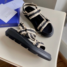 Stuart Weitzman Summer Sheepskin Embroidered Sandals For Women Black