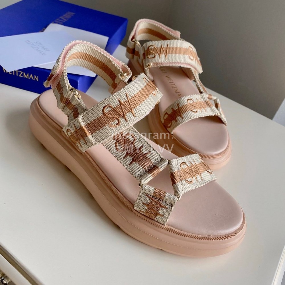 Stuart Weitzman Summer Sheepskin Embroidered Sandals For Women Brown