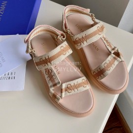 Stuart Weitzman Summer Sheepskin Embroidered Sandals For Women Brown