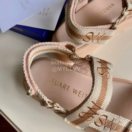 Stuart Weitzman Summer Sheepskin Embroidered Sandals For Women Brown