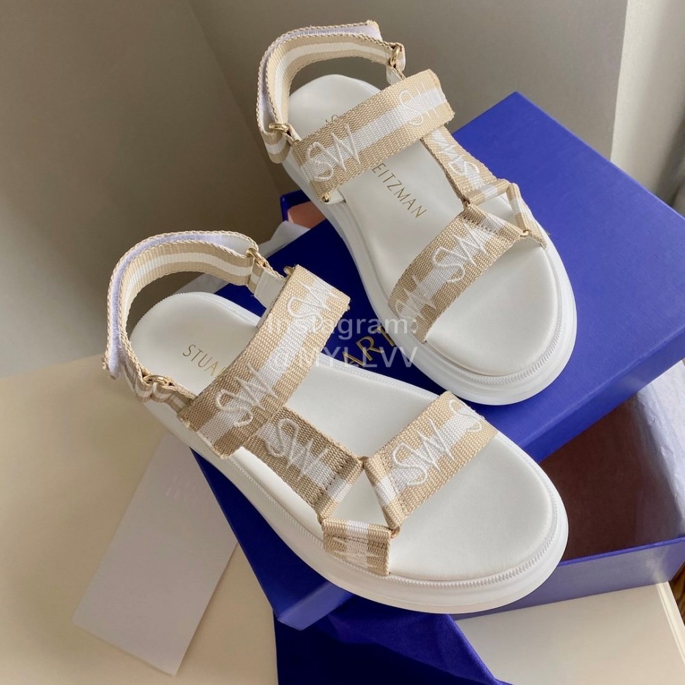 Stuart Weitzman Summer Sheepskin Embroidered Sandals For Women Khaki