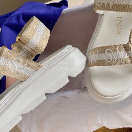 Stuart Weitzman Summer Sheepskin Embroidered Sandals For Women Khaki