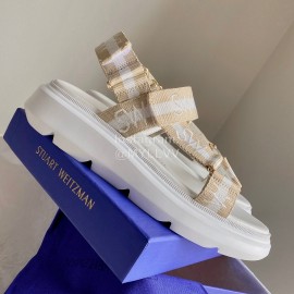 Stuart Weitzman Summer Sheepskin Embroidered Sandals For Women Khaki