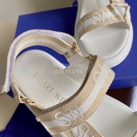 Stuart Weitzman Summer Sheepskin Embroidered Sandals For Women Khaki