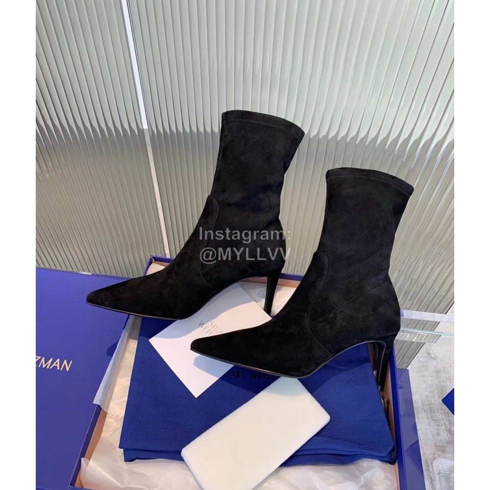 Stuart Weitzman Sheepskin Elastic High Heel Boots For Women Black