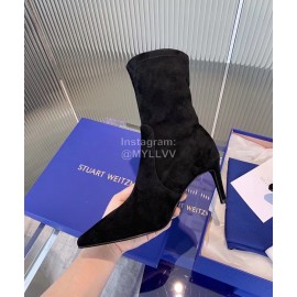 Stuart Weitzman Sheepskin Elastic High Heel Boots For Women Black