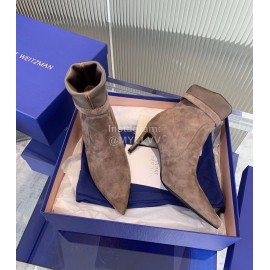 Stuart Weitzman Sheepskin Elastic High Heel Boots For Women Coffee