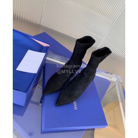 Stuart Weitzman Black Sheepskin Elastic Thick High Heel Boots For Women 