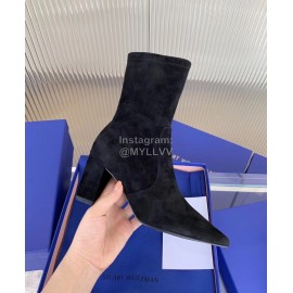 Stuart Weitzman Black Sheepskin Elastic Thick High Heel Boots For Women 