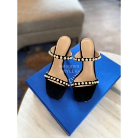 Stuart Weitzman Summer Leather Pearl High Heel Sandals For Women Black