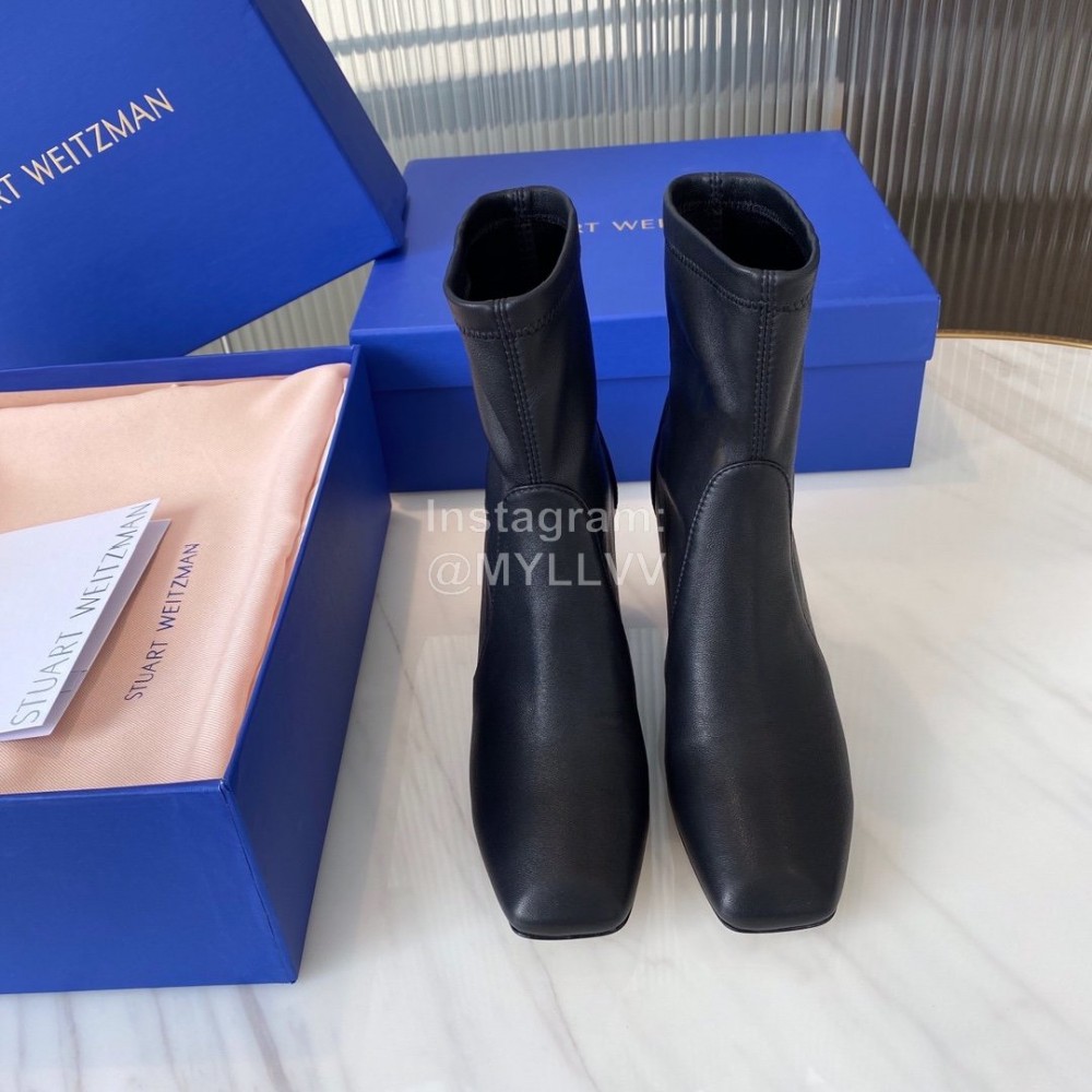 Stuart Weitzman Winter Autumn Calf Thick High Heel Boots For Women Black