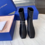 Stuart Weitzman Winter Autumn Calf Thick High Heel Boots For Women Black
