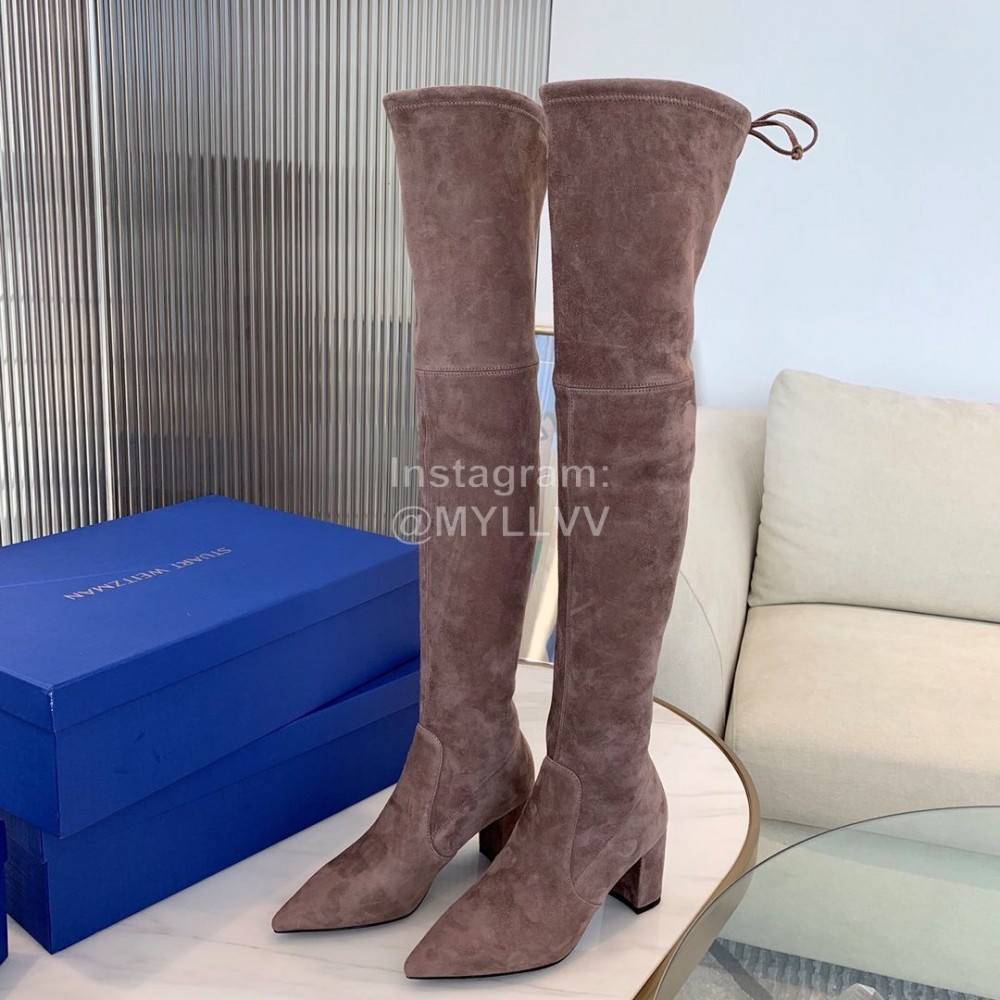 Stuart Weitzman Soft Sheepskin High Heel Knee Boots For Women Coffee