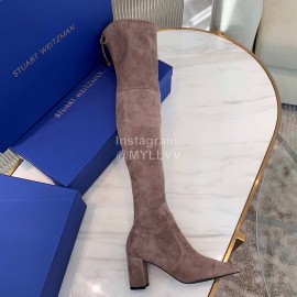 Stuart Weitzman Soft Sheepskin High Heel Knee Boots For Women Coffee