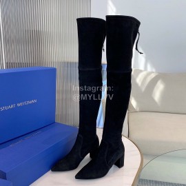 Stuart Weitzman Soft Sheepskin High Heel Knee Boots For Women Black