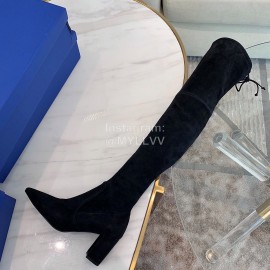 Stuart Weitzman Soft Sheepskin High Heel Knee Boots For Women Black