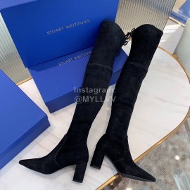 Stuart Weitzman Soft Sheepskin High Heel Knee Boots For Women Black