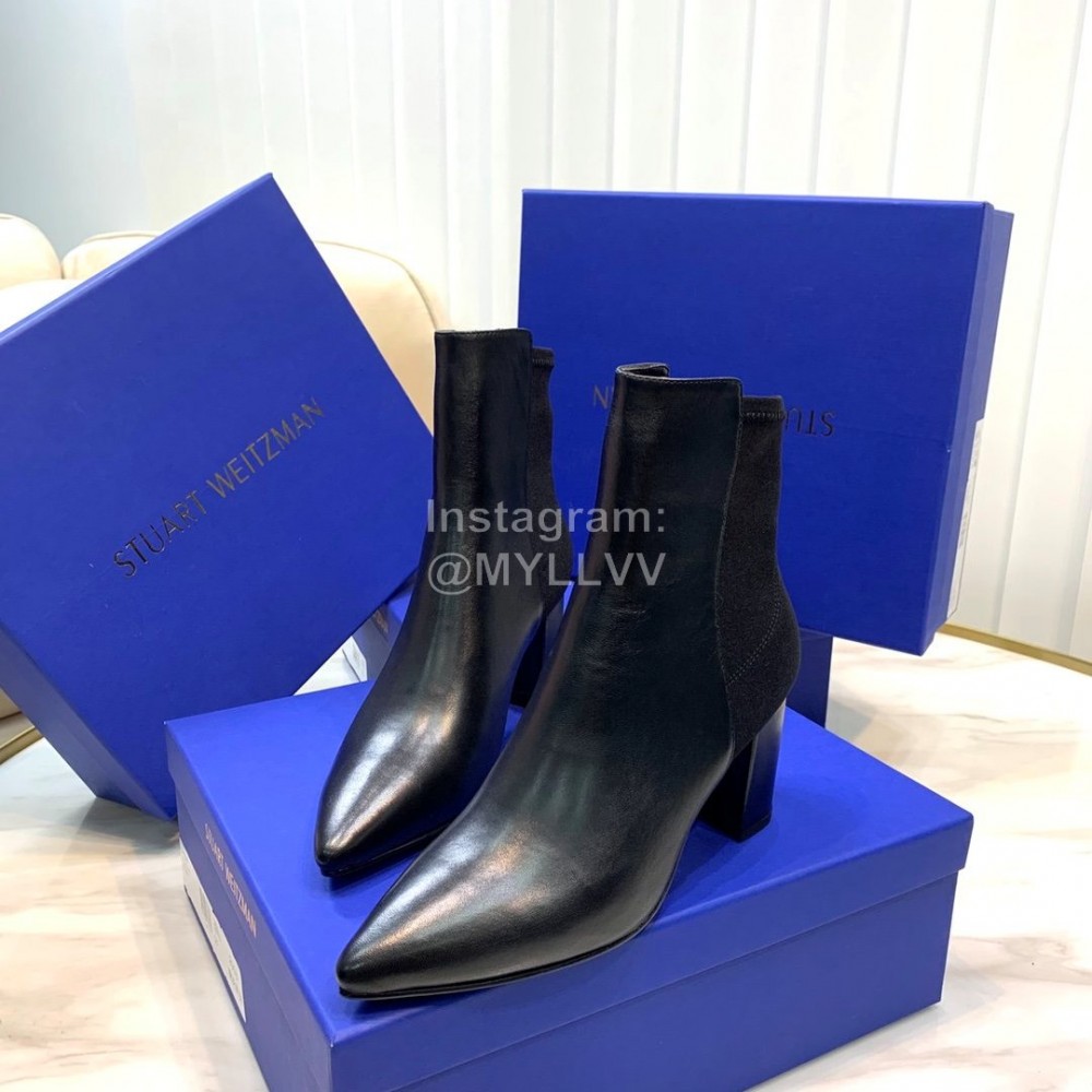 Stuart Weitzman New Leather High Heel Short Boots For Women Black