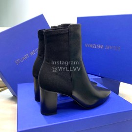 Stuart Weitzman New Leather High Heel Short Boots For Women Black