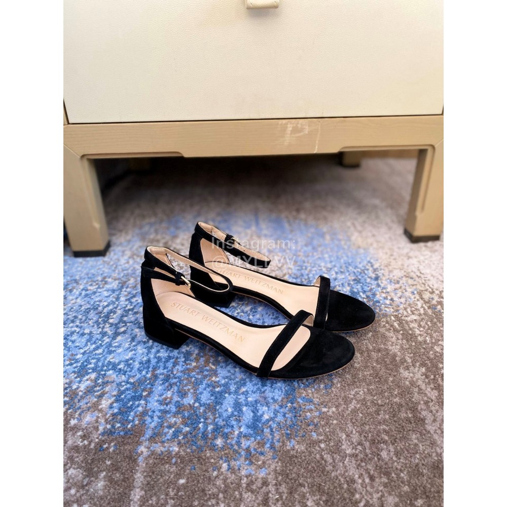 Stuart Weitzman Summer New Leather High Heel Sandals For Women Black