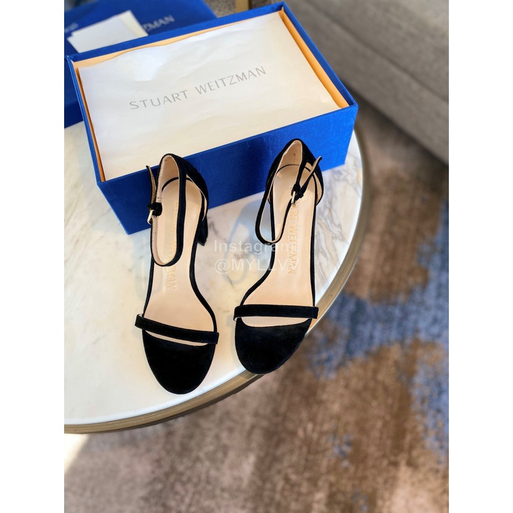Stuart Weitzman Summer New Leather High Heel Sandals Black For Women 