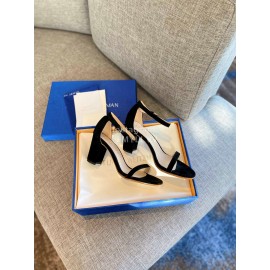 Stuart Weitzman Summer New Leather High Heel Sandals Black For Women 