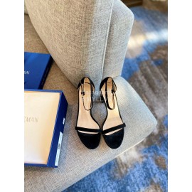 Stuart Weitzman Summer New Leather High Heel Sandals Black For Women 