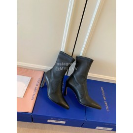Stuart Weitzman Leather Pointed High Heeled Short Boots For Women Black