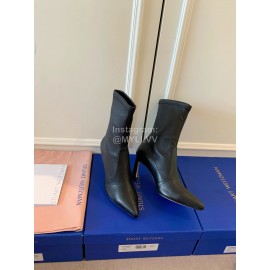 Stuart Weitzman Leather Pointed High Heeled Short Boots For Women Black