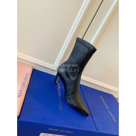 Stuart Weitzman Leather Pointed High Heeled Short Boots For Women Black