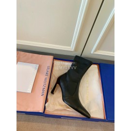 Stuart Weitzman Leather Pointed High Heeled Short Boots For Women Black