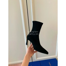 Stuart Weitzman Velvet Leather Pointed High Heeled Short Boots For Women Black