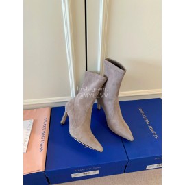 Stuart Weitzman Velvet Leather Pointed High Heeled Short Boots For Women Gray