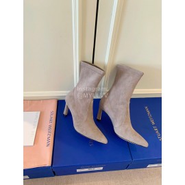 Stuart Weitzman Velvet Leather Pointed High Heeled Short Boots For Women Gray
