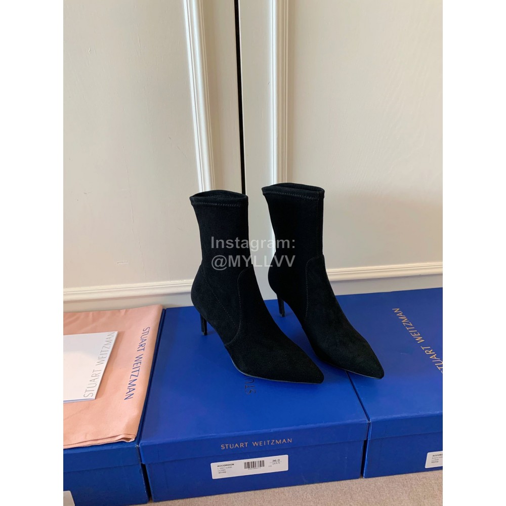 Stuart Weitzman Velvet Leather High Heeled Pointed Boots For Women Black