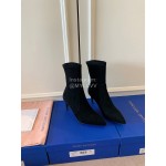 Stuart Weitzman Velvet Leather High Heeled Pointed Boots For Women Black